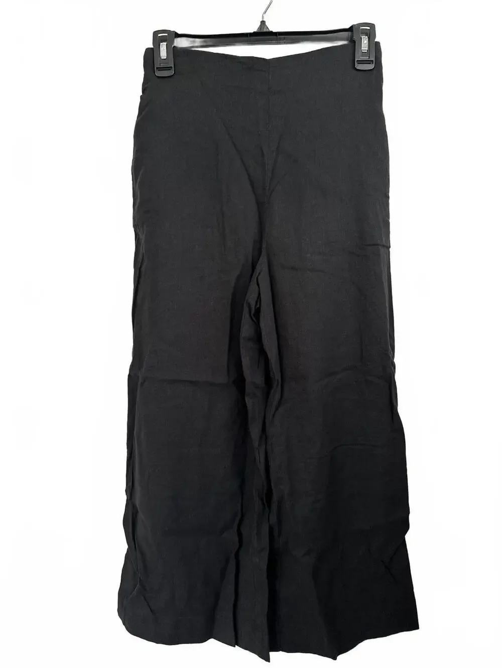 Mango Linen Blend Cropped Wide Leg Linen Pants NWT Black Size XS